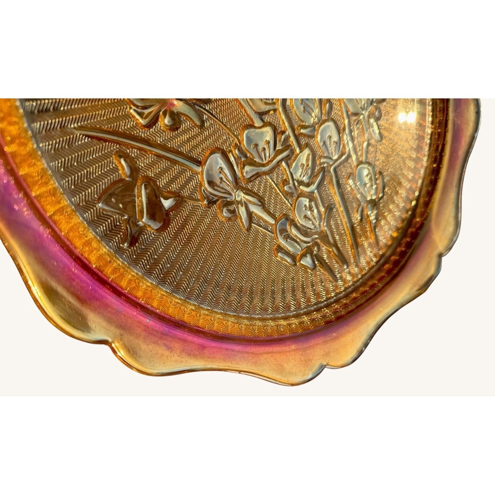 Vintage Jeannette Iris Herringbone Platter Plate Marigold Carnival Glass 12" - Picture 5 of 9